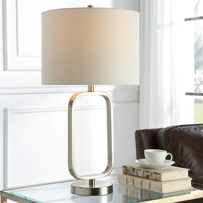 Table Lamp with Rectangular Shade and Base, Brushed Nickel Finish