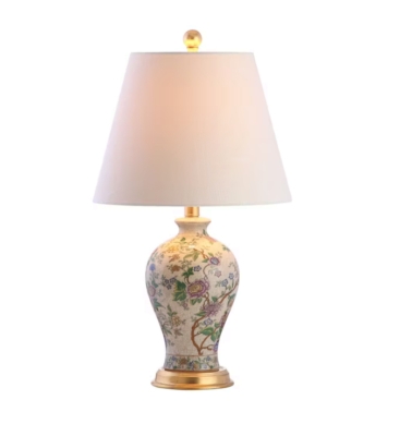 Table Lamp with Ribbed Cream Ceramic Base and Drum Shade
