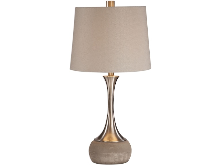 Table Lamp with Ribbed Glass Accent and Slender Neck, Brushed Nickel
