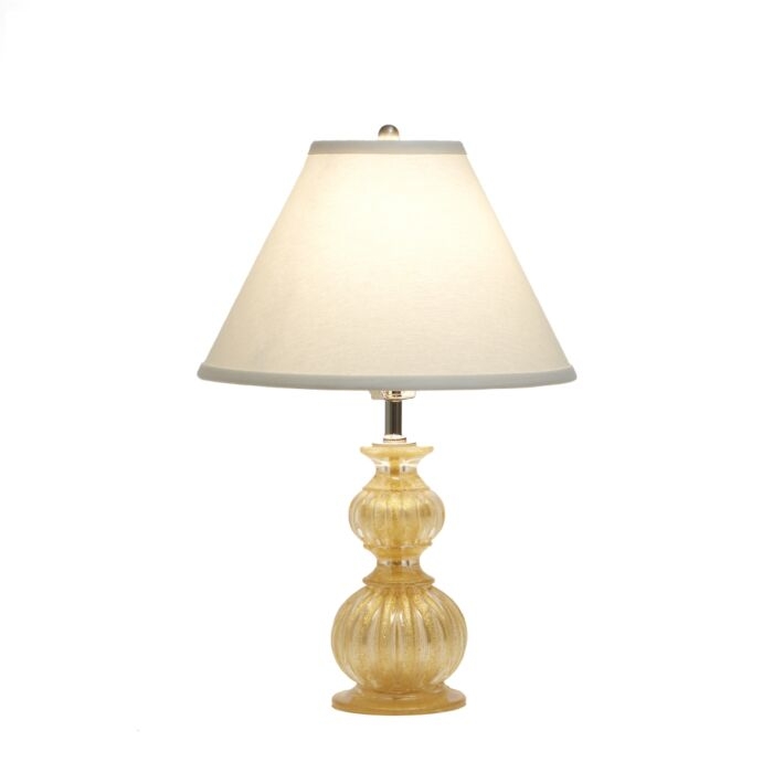 Table Lamp with Ribbed Glass Base in Gold Tone for Compact Spaces