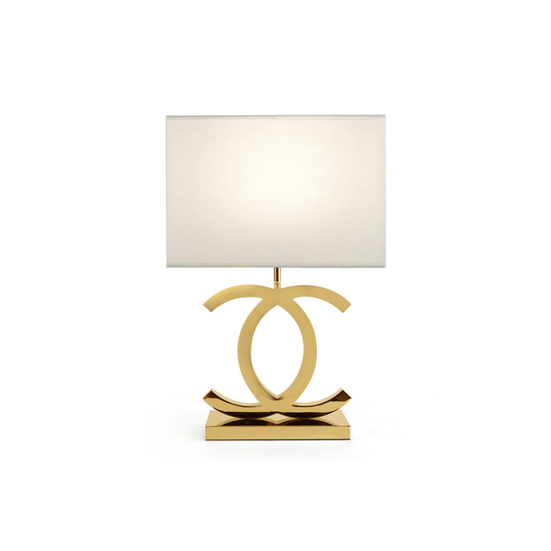Table Lamp with Sculptural Interlocking Rings, Modern Glam Gold Finish