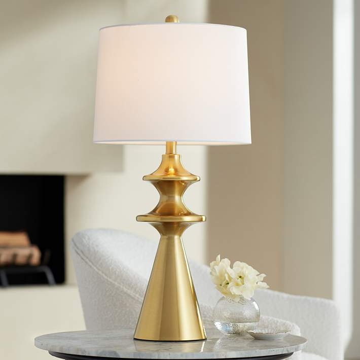 Table Lamp with Sculptural Stacked Cone Base in Polished Gold