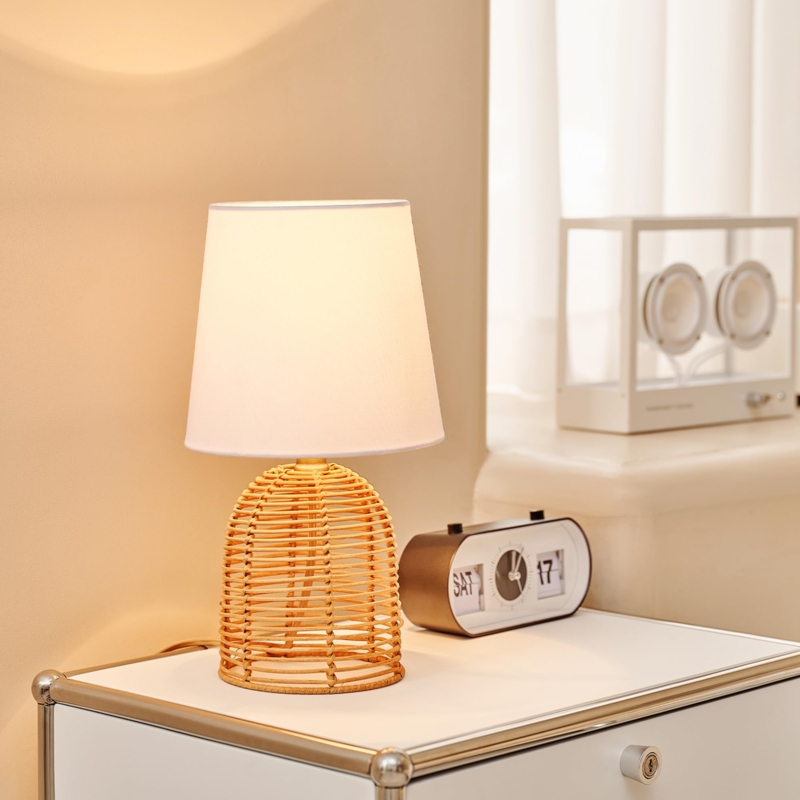 Table Lamp with Small Footprint and Woven Rattan Base Coastal Decor