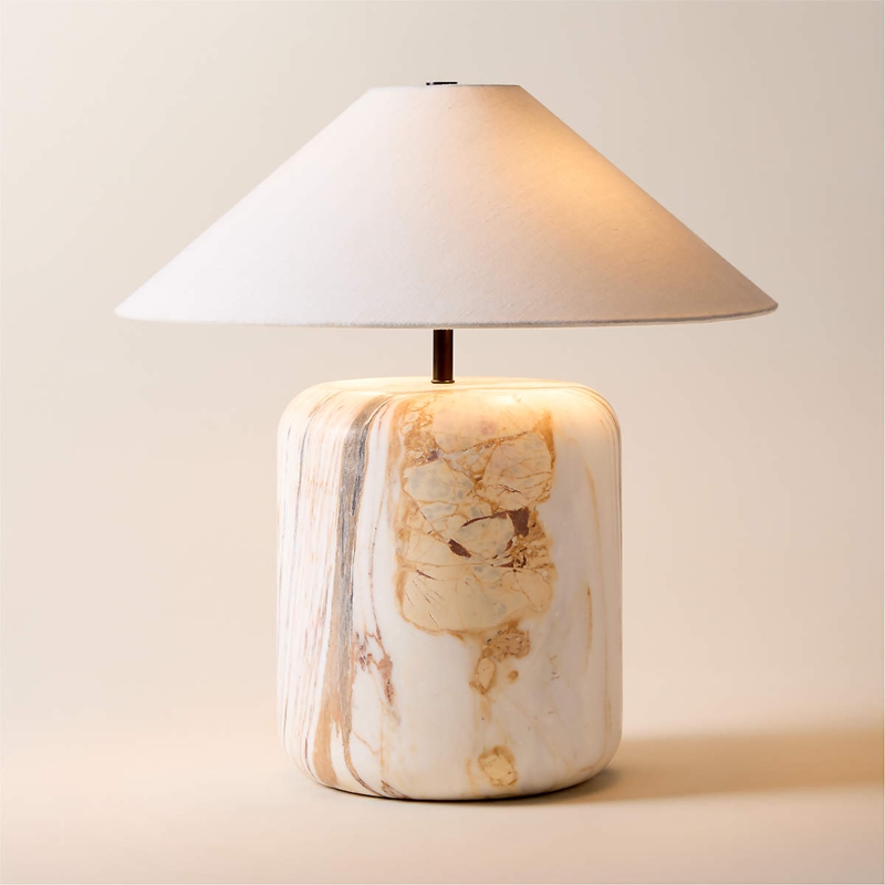 Table Lamp with Stone-Like Block Base and Modern Golden Veining