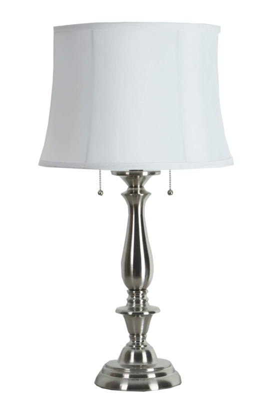 Table Lamp with Tapered Column Base, Brushed Nickel Finish