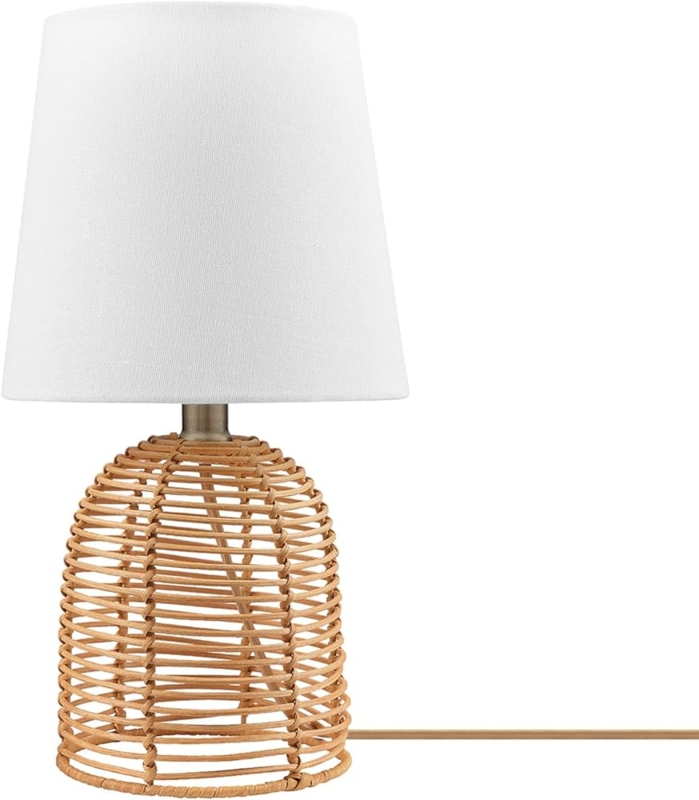Table Lamp with Woven Teardrop Silhouette Base and White Shade