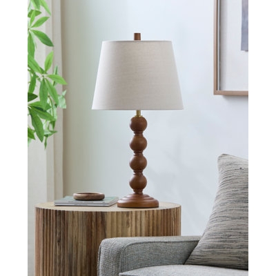 Table Lamp Wood And Brass Mix Dual Conical Shades Adjustable Task Light