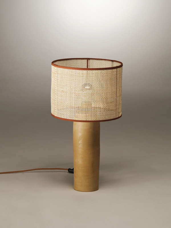 Table Lamp, Woven Rattan Mushroom Shade, Sculptural Bohemian Base