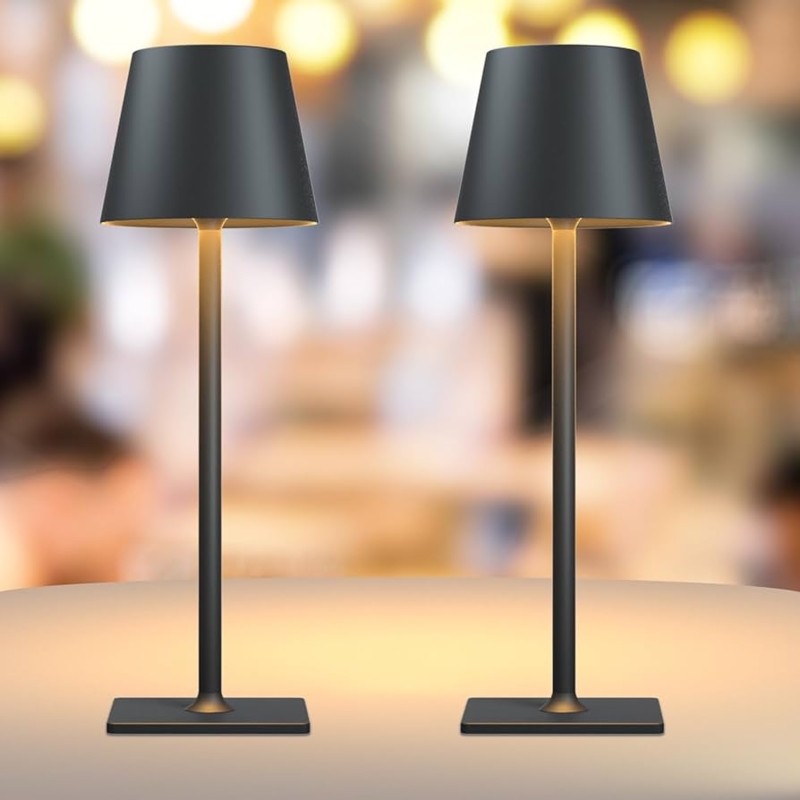 Table Lamps Cordless Dark Grey Matte Conical Shade Outdoor Patio