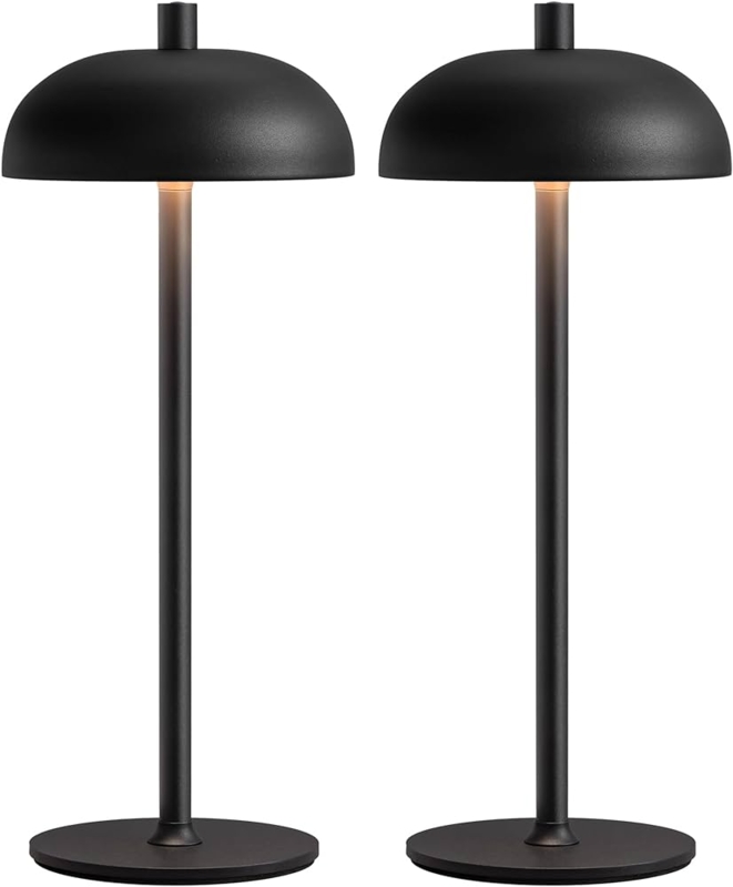 Table Lamps Set Cordless Design Matte Black Mushroom Silhouette