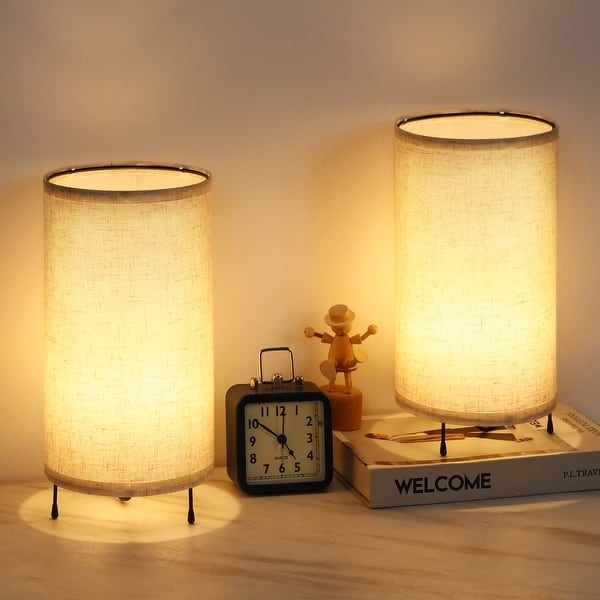 Table Lamps Set Minimalist Silver Metal Base Pull Chain Switch