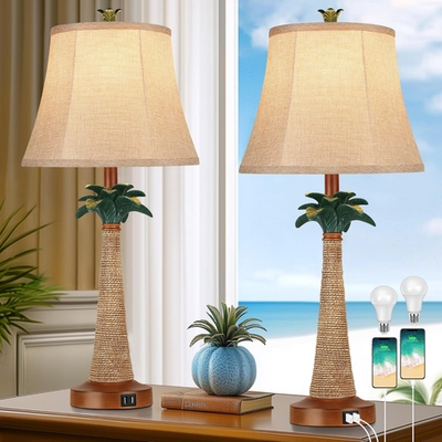 Table Lamps Set of 2 Gold Sculpted Palm Tree Base USB Ports