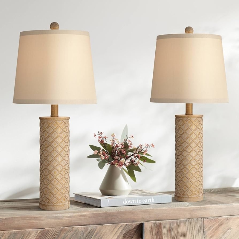 Table Lamps Set of 2 Gold Wash Lattice Column Base Traditional