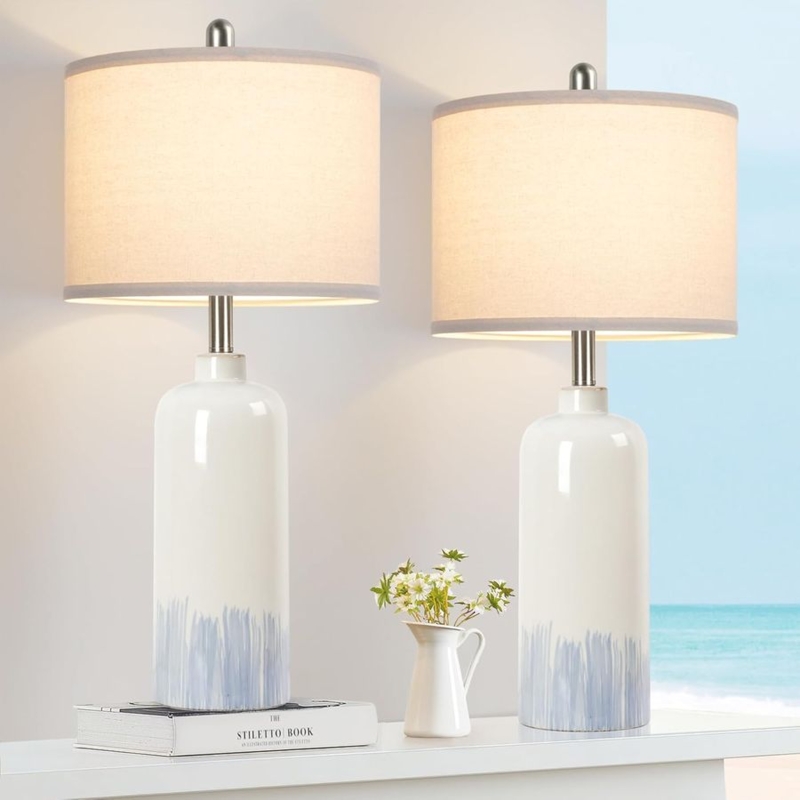 Table Lamps Set of 2 Vibrant Yellow Gourd Base Woven Shades
