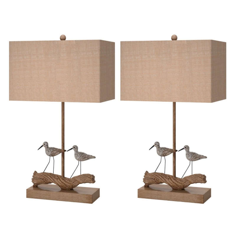 Table Lamps Set of 2 Weathered Wood Shorebird Sculpture Base
