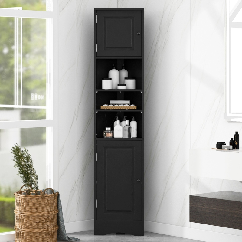 Tall Corner Cabinet offering Dual Storage Types with Open Shelf