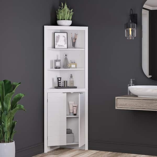 Tall Corner Cabinet with Windowpane Door and Central Drawer