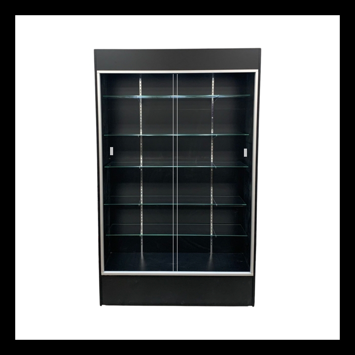 Tall Display Cabinet with Integrated Puck Lights and Glass Shelves