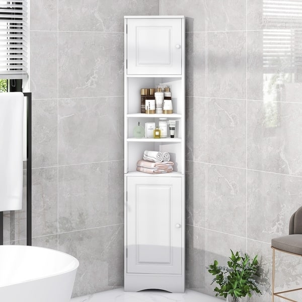 Tall Linen Cabinet with Adjustable Shelves and Shaker Door