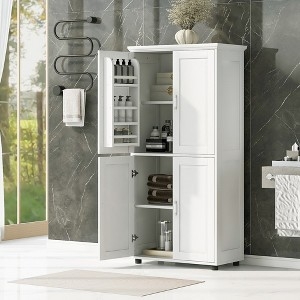 Tall Linen Tower with Four Doors and Open Central Shelf
