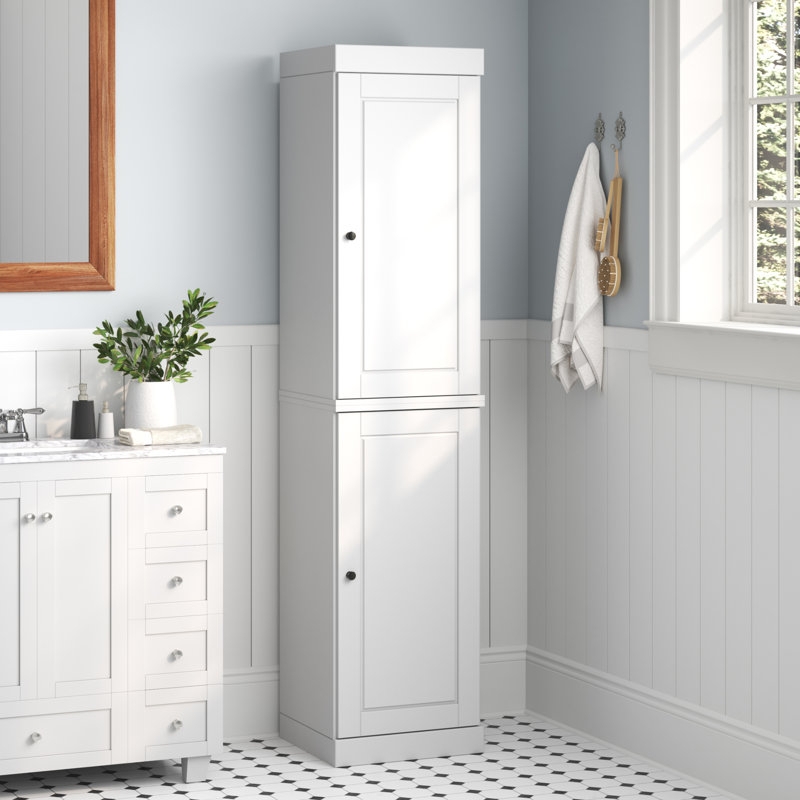 Tall Narrow Cabinet, Central Open Shelving, Slatted Side Detail