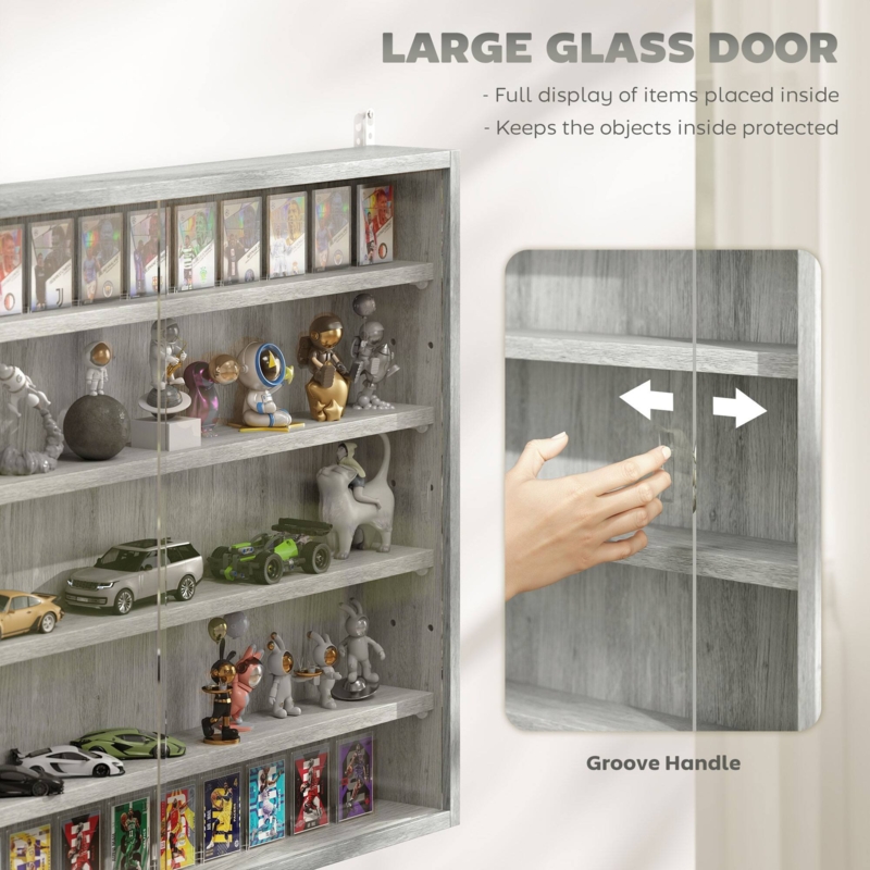 Tall Slim Display Cabinet with Five Tier Glass Shelves