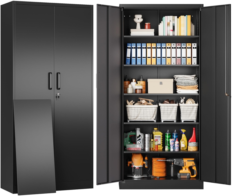 Tall Storage Cabinet Six Shelves Metal Lockable Industrial