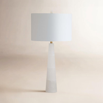 Tall Table Lamp Alabaster Base Gold Accents White Drum Shade
