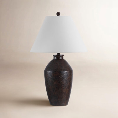 Tall Table Lamp Distressed Turned Base Cream Linen Shade Farmhouse