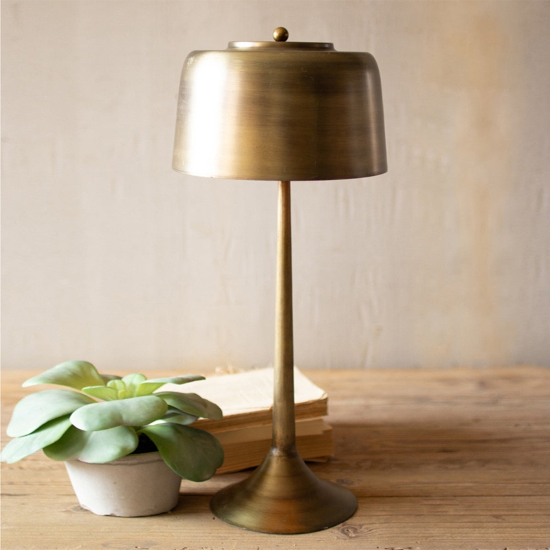 Tall Table Lamp: Slender Brushed Metal Base, Fabric Drum Shade for Console