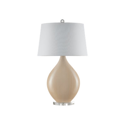 Tall Table Lamp White Marbled Base Drum Shade Monochromatic Design