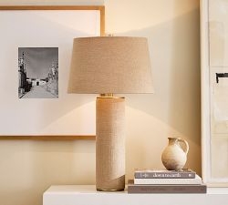 Tall Table Lamp with Coarse Sand-Textured Base for Organic Modern Decor.