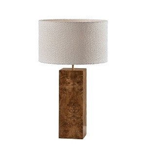 Tall Table Lamp with Wood Veneer Base and White Boucle Drum Shade