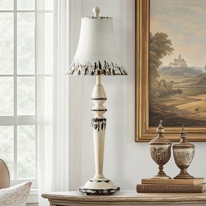 Tall Textured Resin Table Lamp with Industrial Metal Shade.