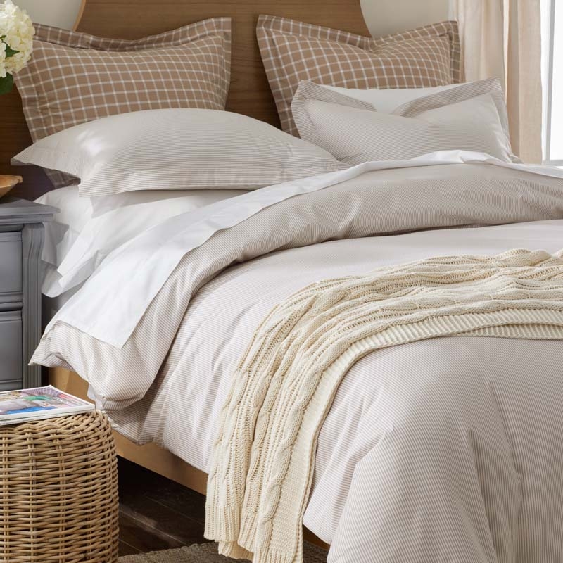 Tan Pinstripe Duvet Cover Set Matching Shams Coastal
