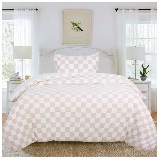 Tan & White Checkered Comforter Set | Hobby Lobby | 2524528