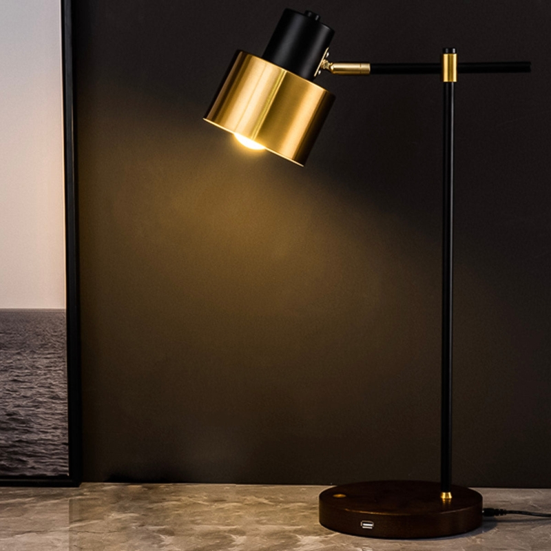 Task Lamp: Modern Black and Gold Adjustable Arm, Wireless Charging Base