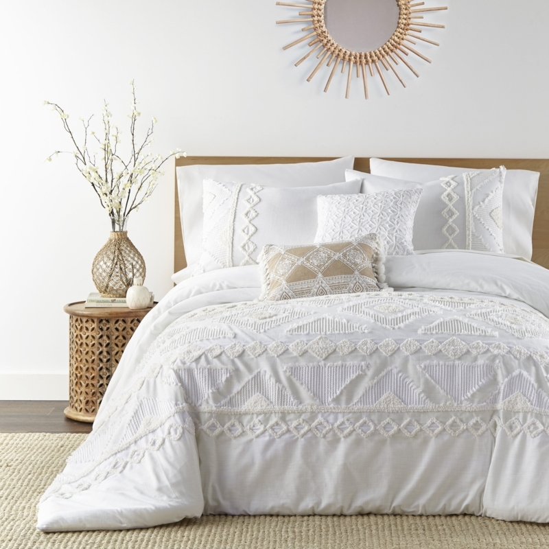 Taupe Duvet Cover Set with All-Over Geometric Chenille Tufting