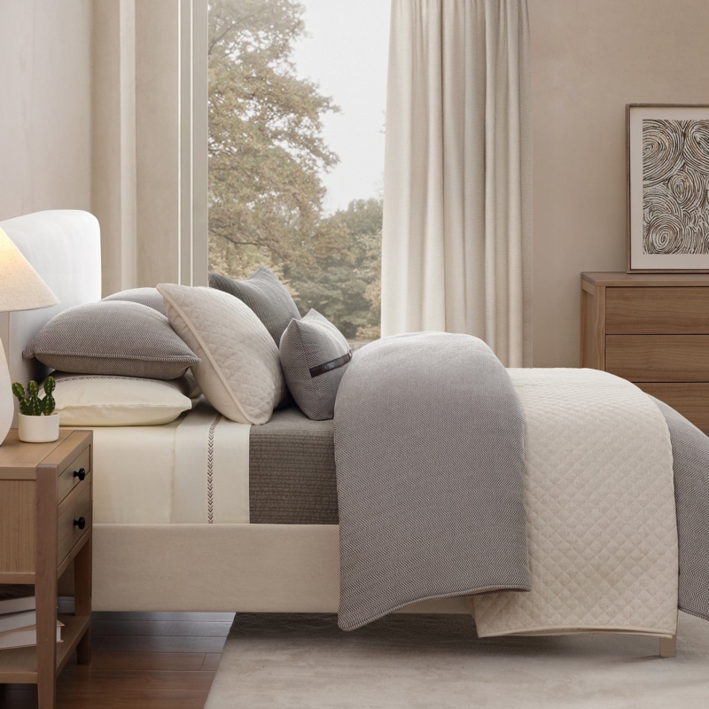 Taupe Herringbone Chenille Comforter Set, Rustic Textured Weave