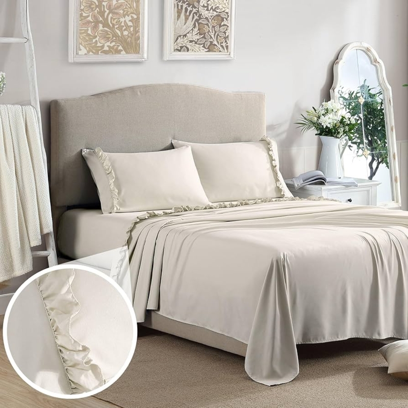 Taupe Ruffled Sheet Set | Elegant Microfiber Bedding with Ruffles