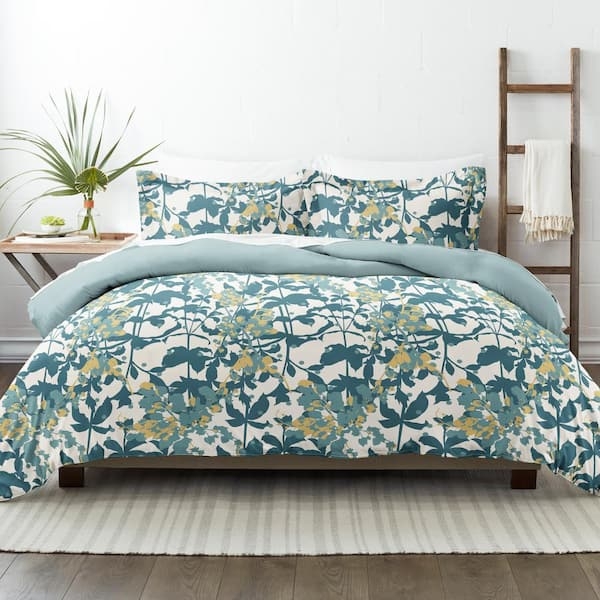 Teal Floral Pattern Duvet Cover Set Vibrant Boho Bedding