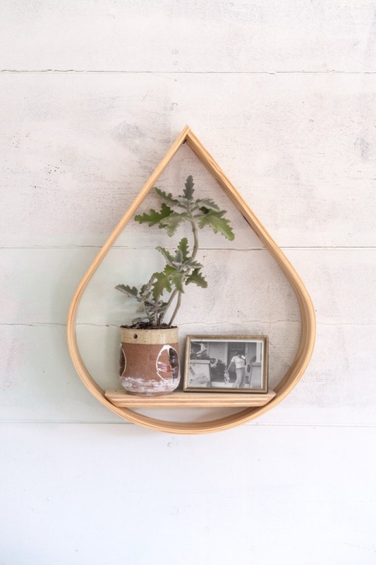 Teardrop Wood Wall Shelf Cubby Boho Plant Display