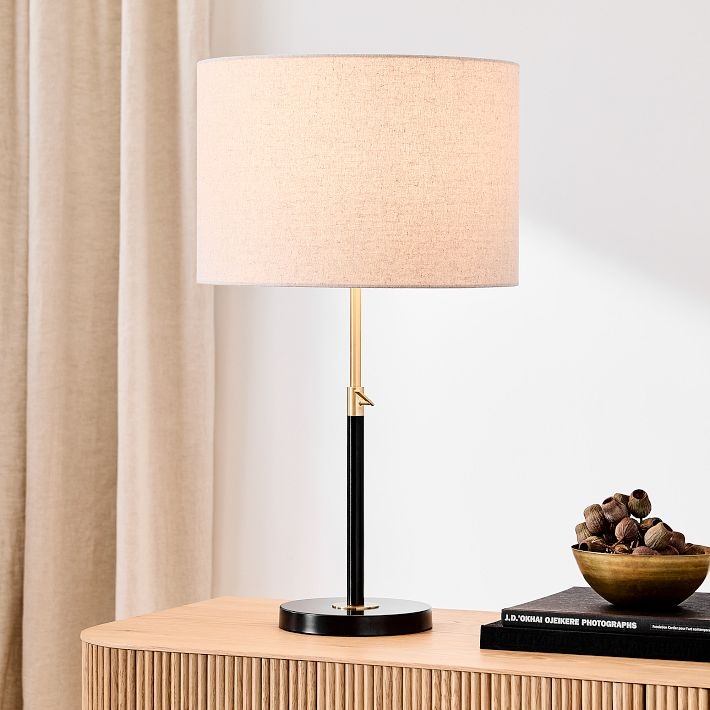 Telescoping Table Lamp Set in Antique Brass with Adjustable Height