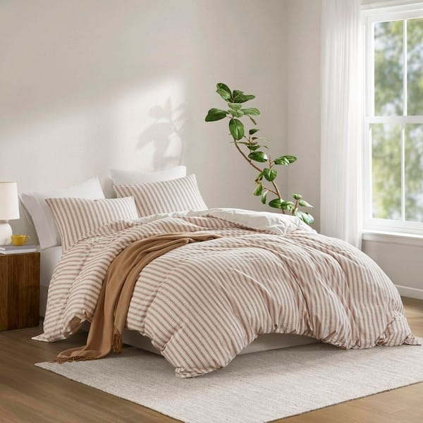 Terracotta and White Striped Duvet Set, Warm Organic Style