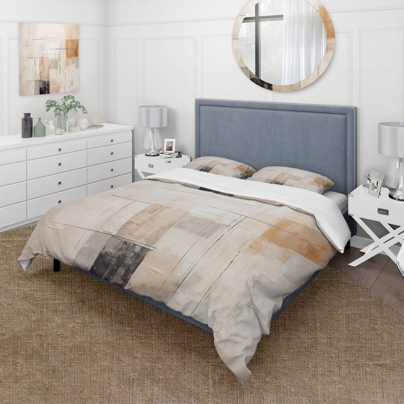 Terracotta & Black Duvet Cover Set, Large-Scale Geometric Shapes
