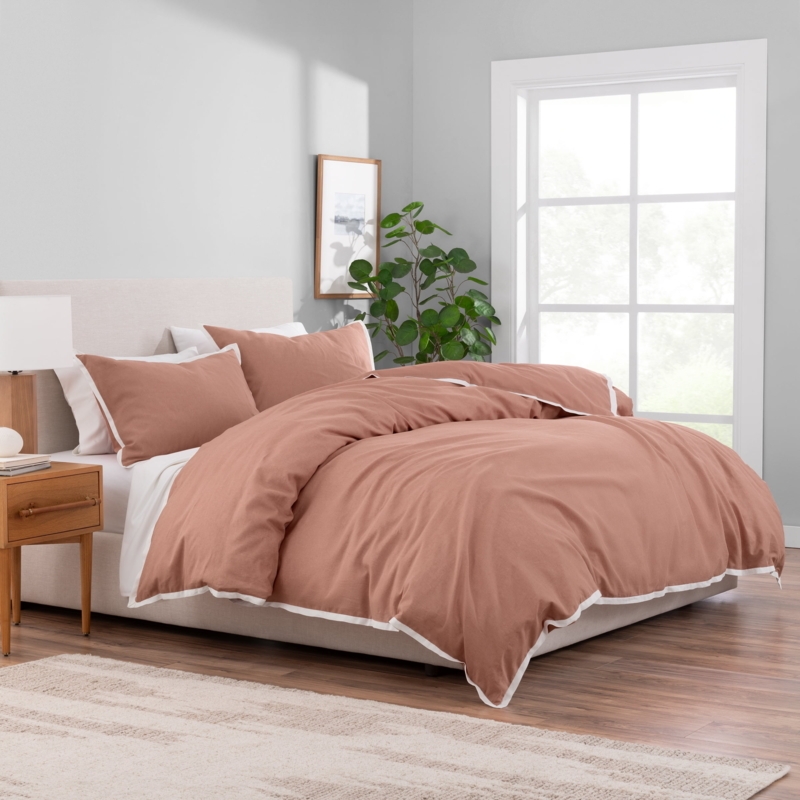 Terracotta Linen Duvet Set for Cozy Earthy Bohemian Bedroom