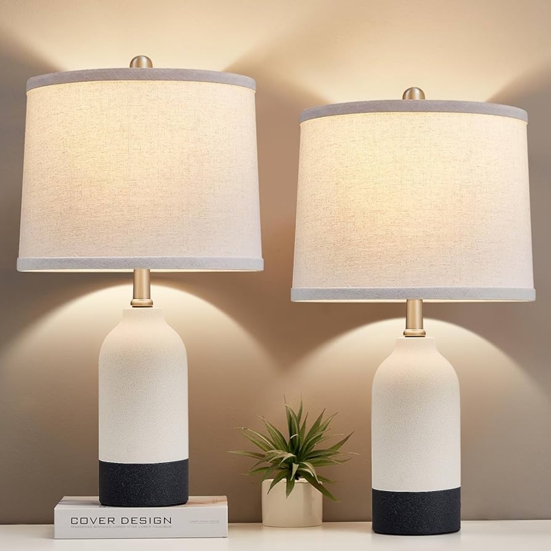 Textured Ceramic Table Lamps Set Organic Minimalist Style