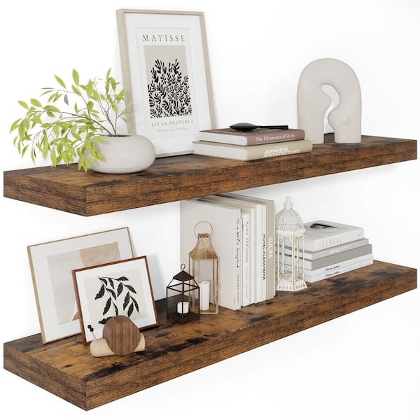 Thick Dark Wood Floating Shelves, Invisible Bracket Wall Decor