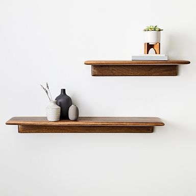 Thick Natural Wood Floating Shelves Set Staggered Layout