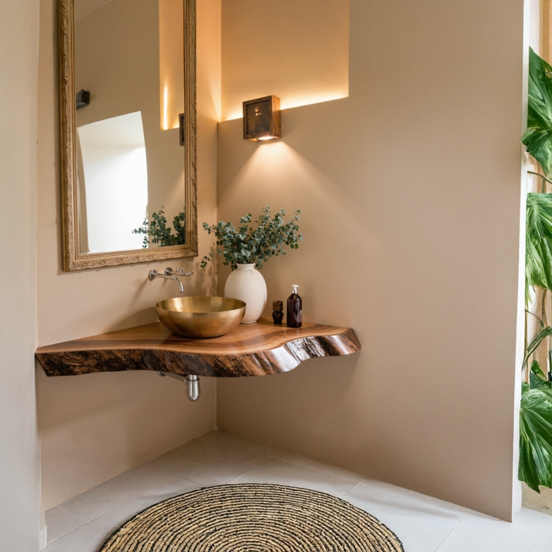 Thick Profile Wood Corner Shelves: Set of Two Floating Units